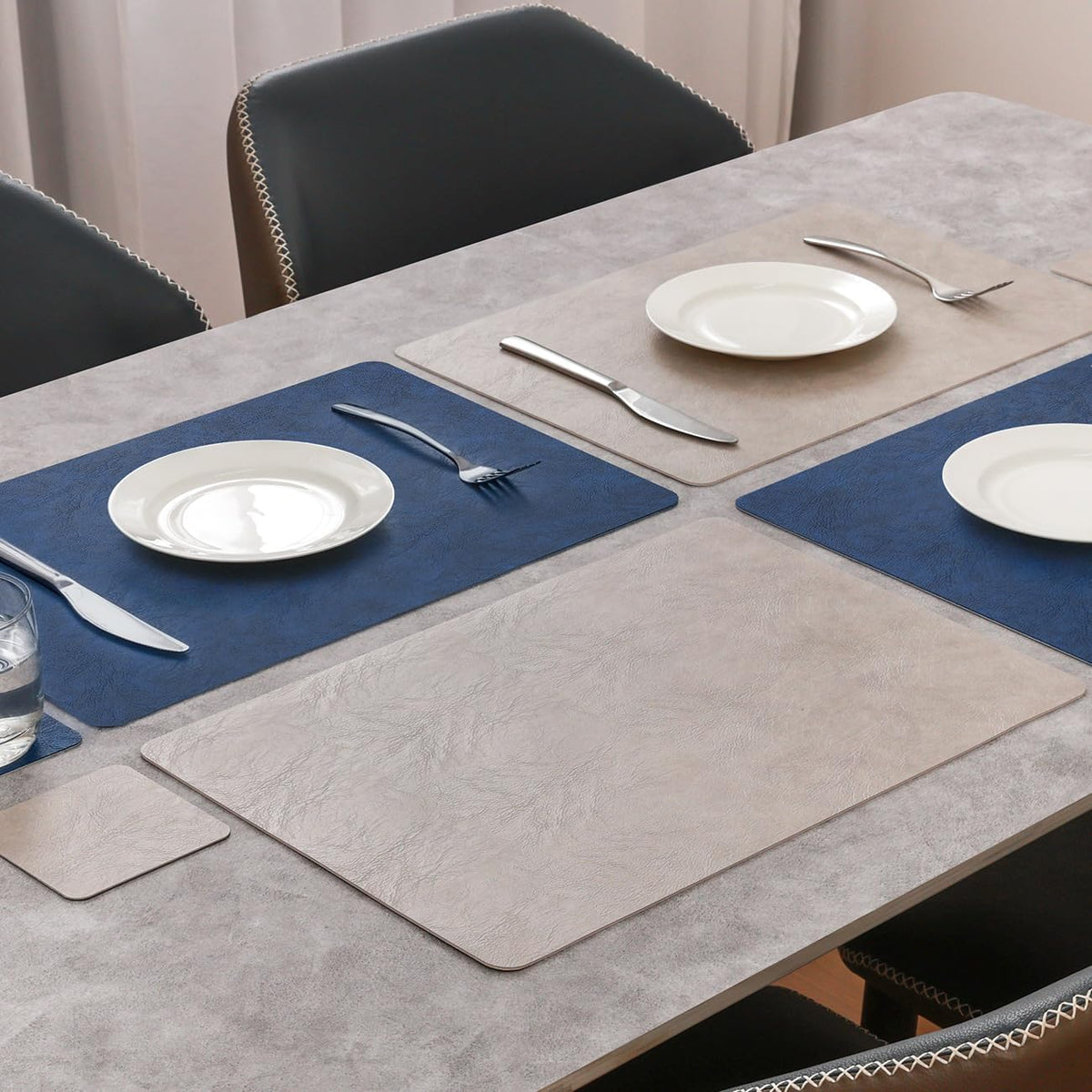 Vinyl Placemats Set of 6, Dual Sided Place Mats with Drink Coasters
