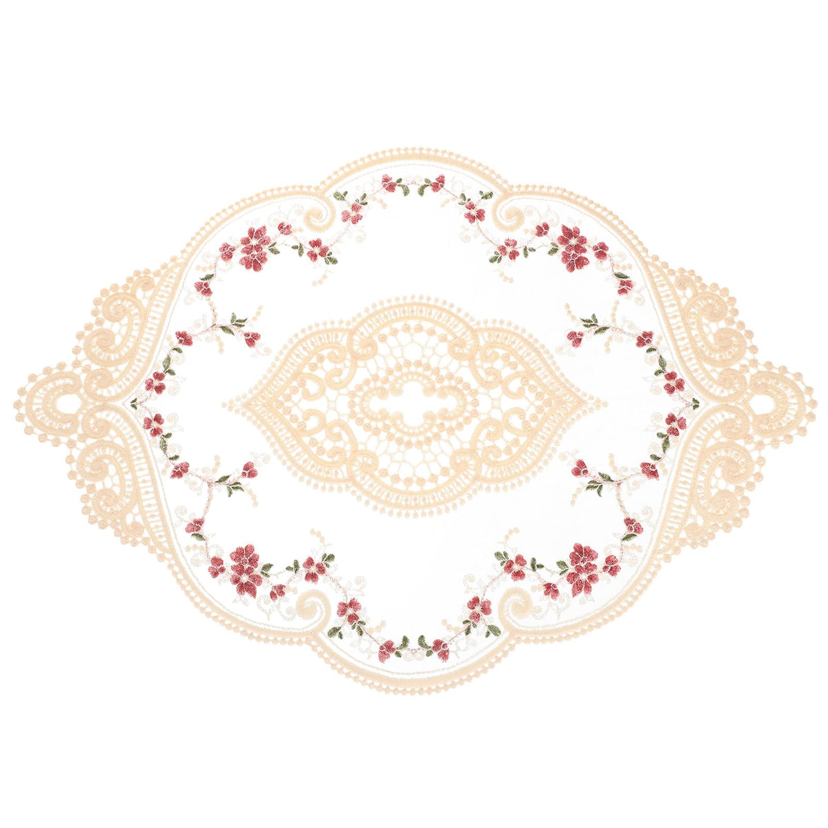 uxcell Retro Lace Placemat 12x17-in Oval Embroidered Table Place Mats French Crochet Doilies Coasters Cup Mat for Home Wedding, Dusty Rose
