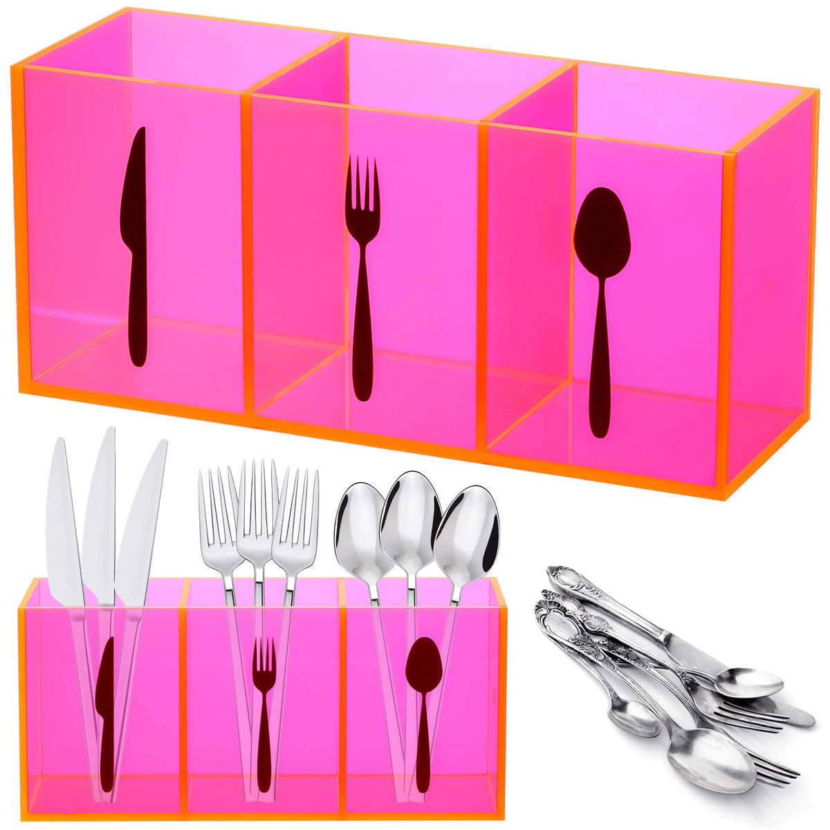 Suzile Acrylic Silverware utensil holder 3 Section,Rectangle,M,Clear