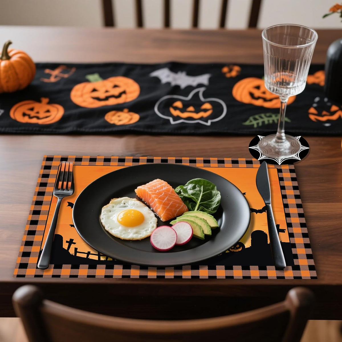 50Pcs Halloween Paper Placemats, Ghost Bat Pumpkin Disposable Placemats with Coasters - 11 x 16 Inch Halloween Place Mats Table Mats Decoration for Party Kitchen Dining Table Decor