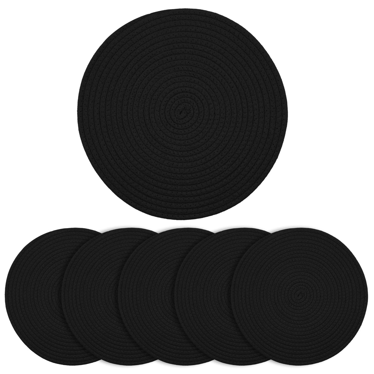 Round Woven Cotton Placemats Set of 4, Thick Braided Rope Table Mats, 13 Inches Non Slip Heat Resistant Place Mats, Farmhouse Boho Circular Hot Pads for Kitchen, Dining Table Decor (Blue 4 pcs)