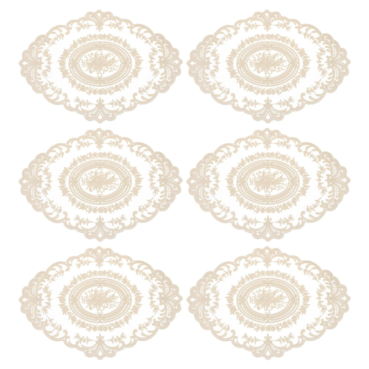 uxcell 6Pack Retro Lace Placemat 12x16-in Oval Embroidered Table Place Mats French Crochet Doilies Coasters Cup Mat for Home Wedding, Sapphire Blue