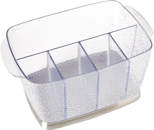 iDesign Rain Plastic Silverware Caddy Organizer Flatware Holder for Kitchen Countertop Storage, Dining Table, Outdoor Patio, Picnic Tables, Clear