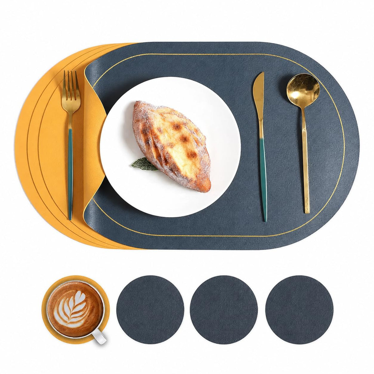 Placemats Set of 4, 12x17 Inch Wipeable Waterproof Heat-Resistant Place Mat