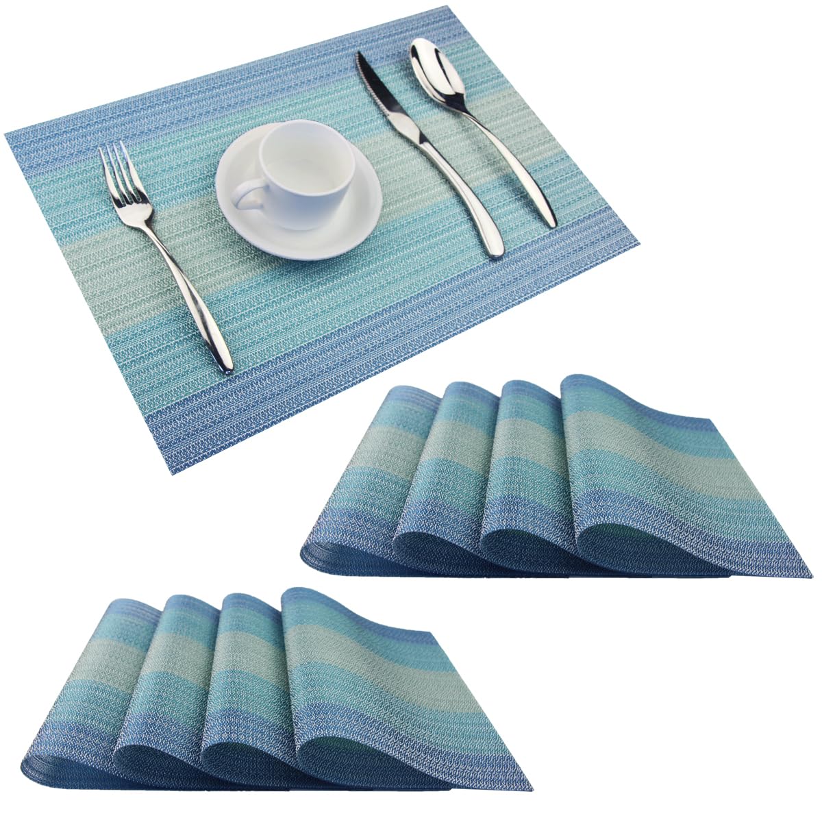 PIGCHCY Beige Placemats Set of 4 Vinyl PVC Durable Place Mats for Dining Table,Heat Resistant Non-Slip Woven Tabel Mats (18x12 inches, Beige)