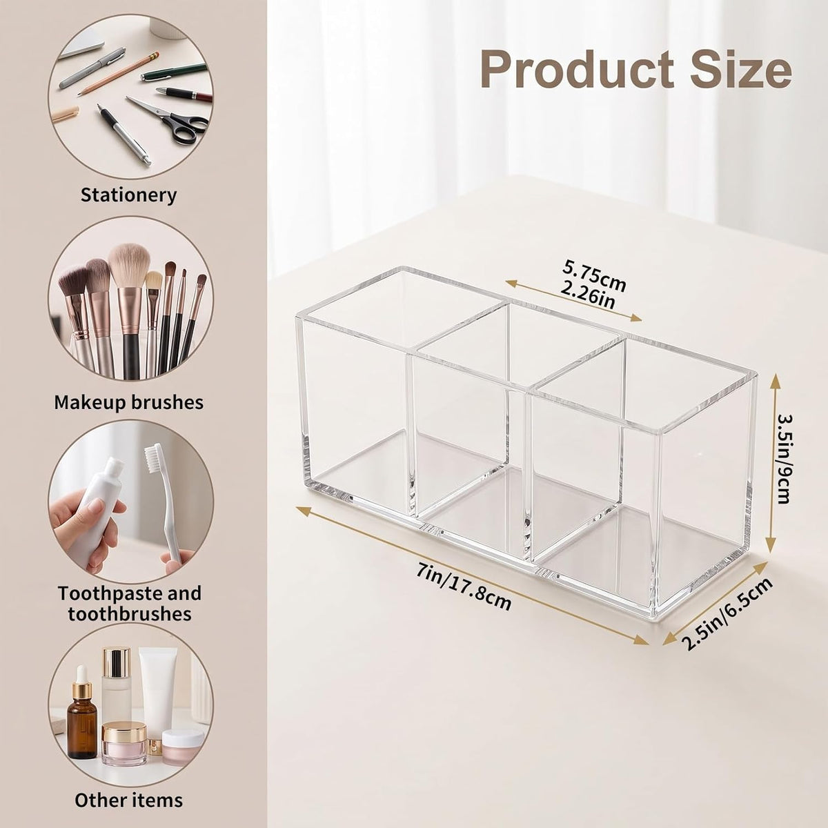 3 Section Utensil Holder for Party, Acrylic Clear Plastic Cutlery Organizer