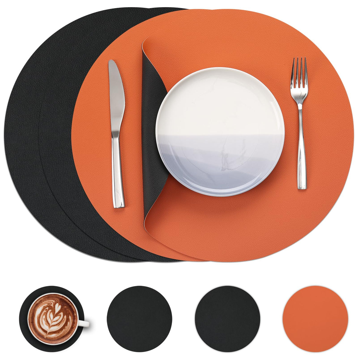 Myir JUN 15 Inches Round Placemats Set of 6 Faux Leather Place Mats