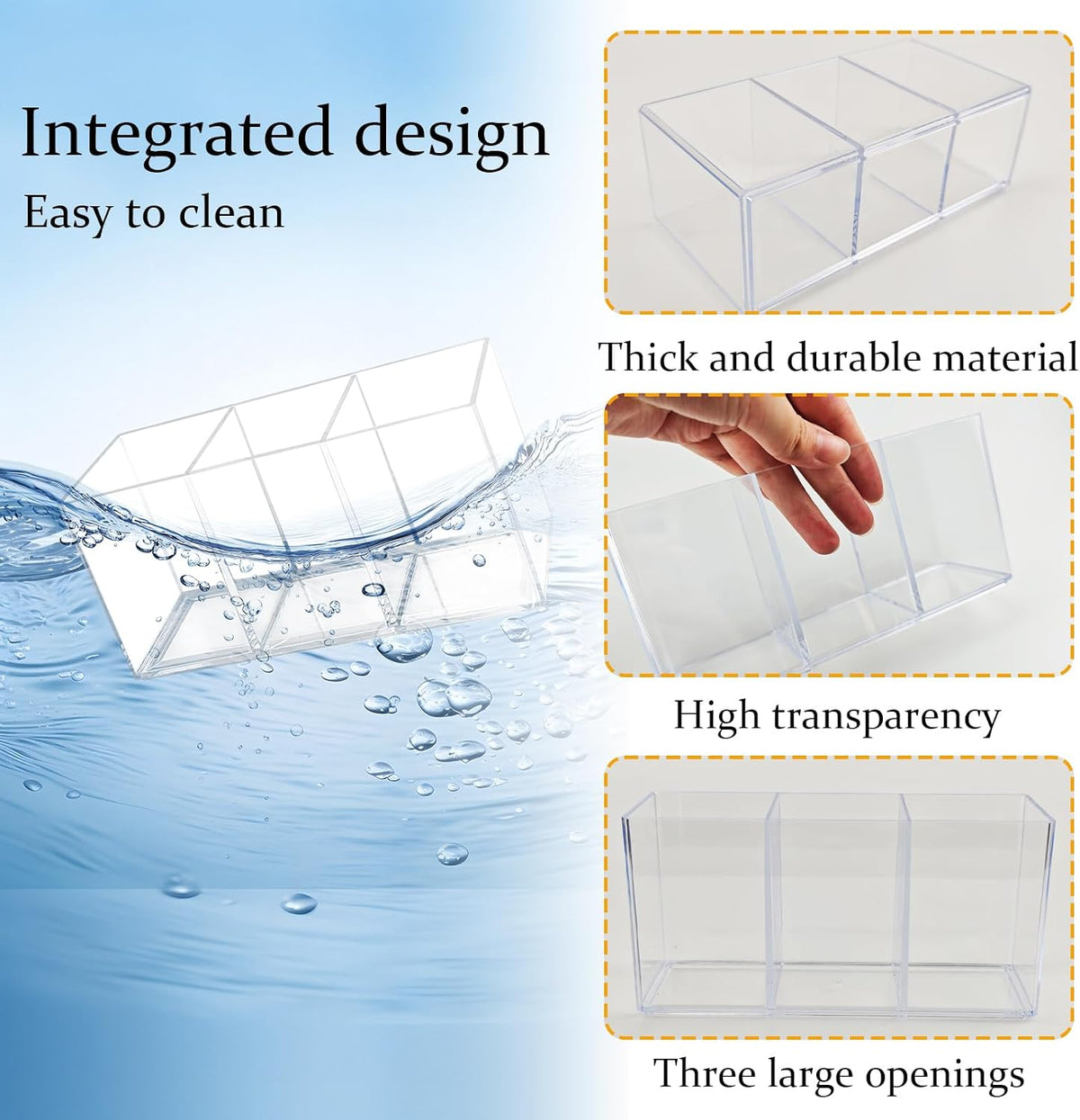 Clear Acrylic Cutlery Organizer 3 Section Utensil Caddy