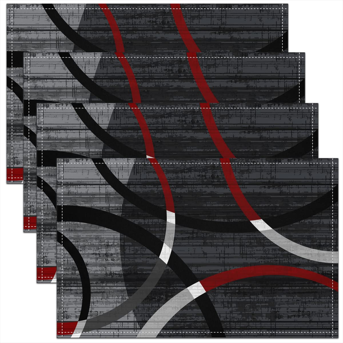 3D Abstract Design Place Mats Red Black Gray White Irregular Pattern Placemats for Teens Adults Men Modern Simple Style Kitchen Mats for Dining Table Set of 4 12x18 Inch
