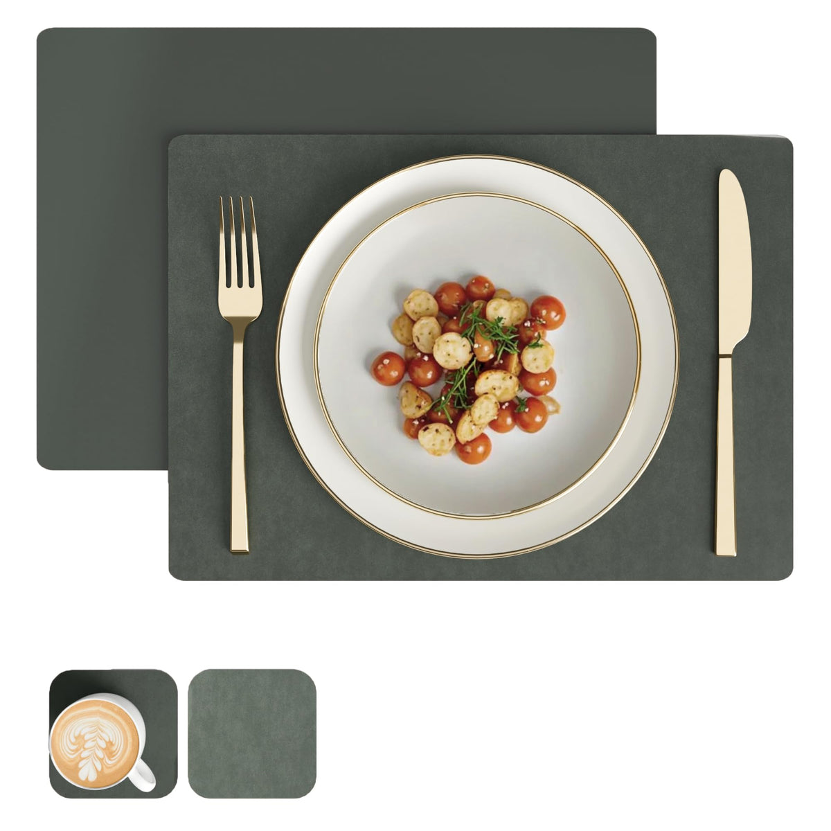 Encasa XO Faux Leather Placemats Set of 6 & Coasters 17"x12" & 3.54"