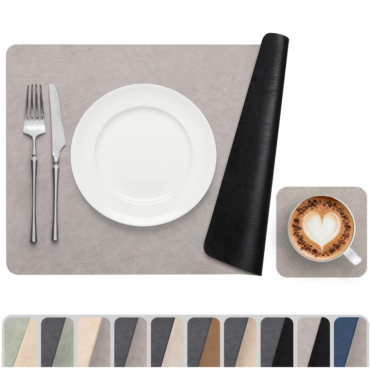 Vinyl Placemats Set of 6, Dual Sided Place Mats with Drink Coasters