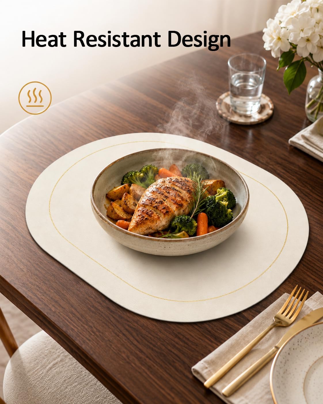 Placemats Set of 4, 12x17 Inch Wipeable Waterproof Heat-Resistant Place Mat
