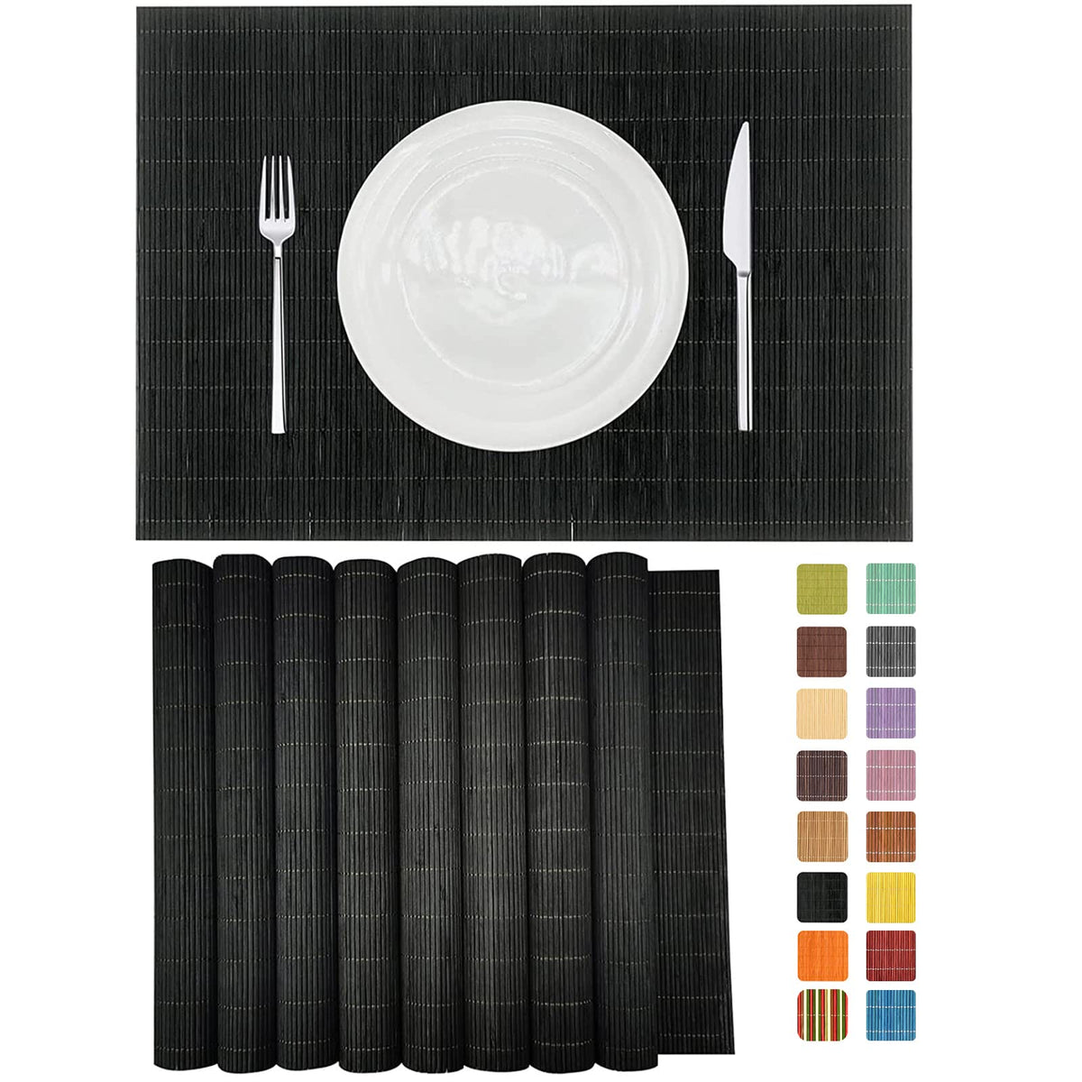Non-Slip Bamboo Placemats Set of 6, 17.7x11.8 Inch - Heat Resistant & Easy-Clean, Natural Woven Table Mats for Daily Dining, Family Meals or Home Decor (Brown)