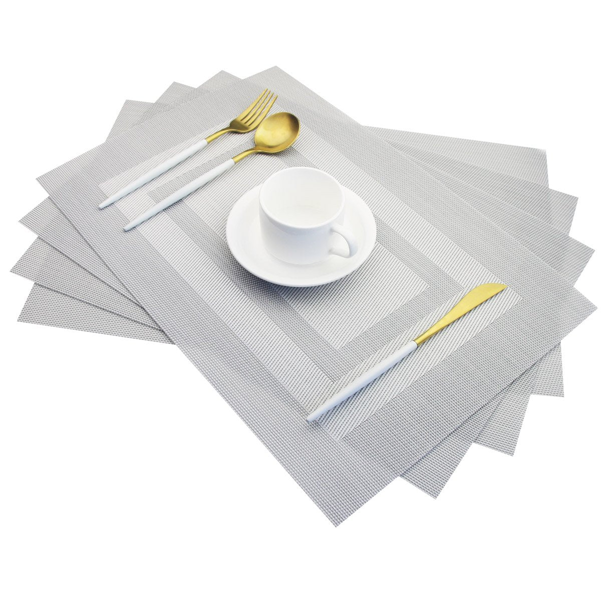 PIGCHCY Beige Placemats Set of 4 Vinyl PVC Durable Place Mats for Dining Table,Heat Resistant Non-Slip Woven Tabel Mats (18x12 inches, Beige)