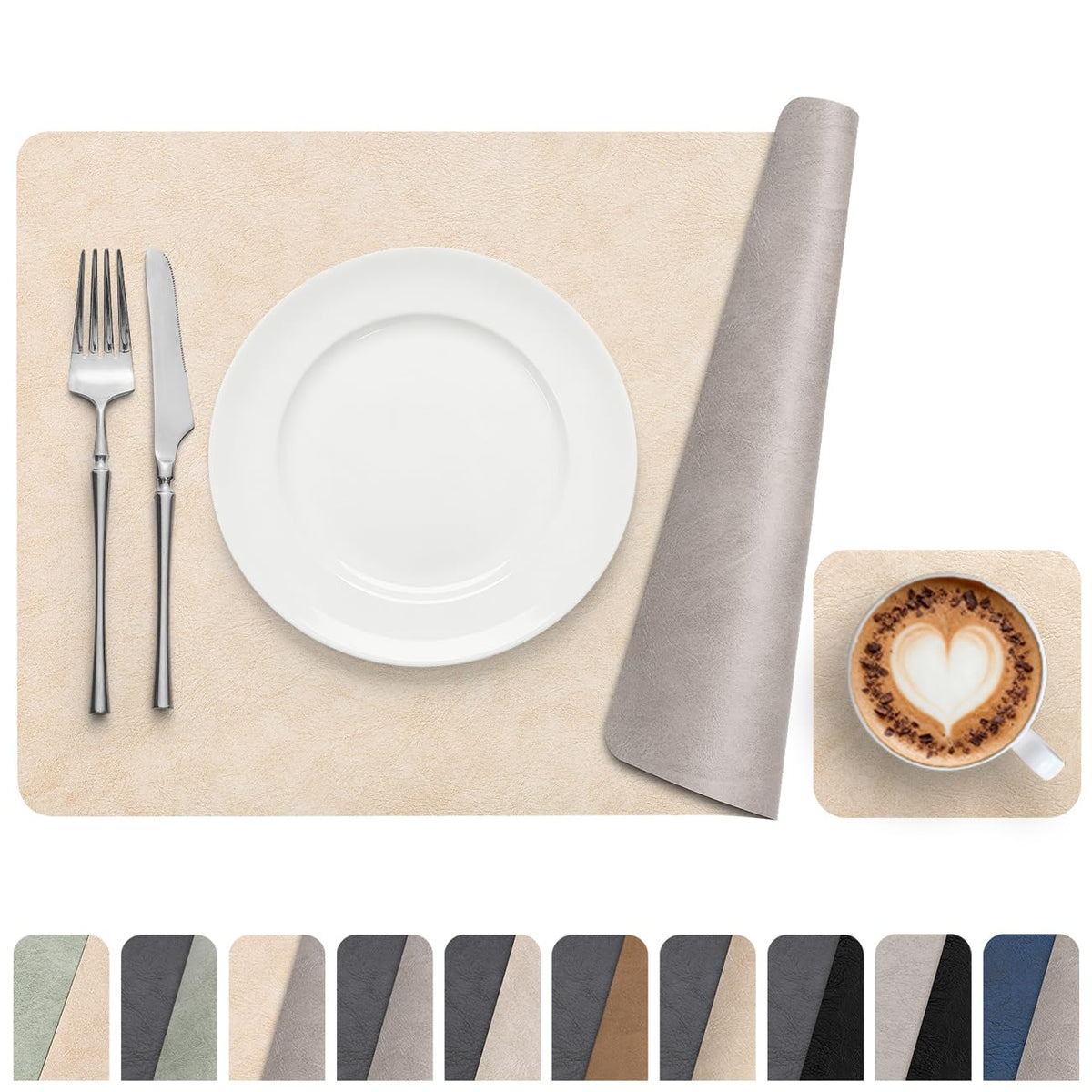 Vinyl Placemats Set of 6, Dual Sided Place Mats with Drink Coasters