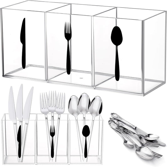 Suzile Acrylic Silverware utensil holder 3 Section,Rectangle,M,Clear