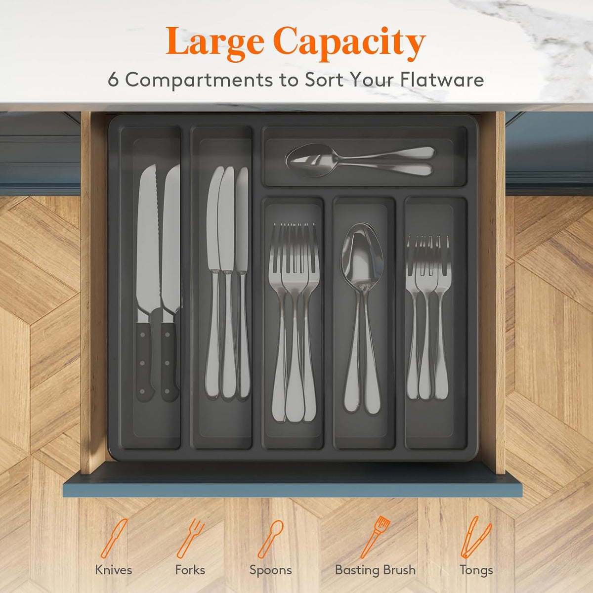 Lifewit Silverware Organizer with Lid, Covered Utensil Tray, 12.6x11.8