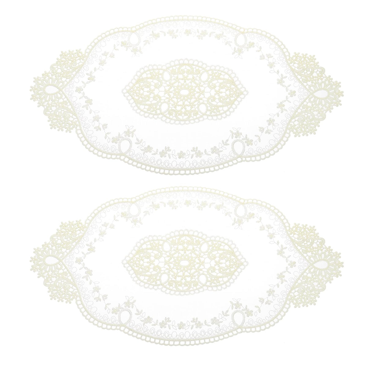 uxcell 2Pack Retro Lace Placemat 11x20-in Oval Embroidered Table Place Mats French Crochet Doilies Coasters Cup Mat for Home Wedding, Dark Grey