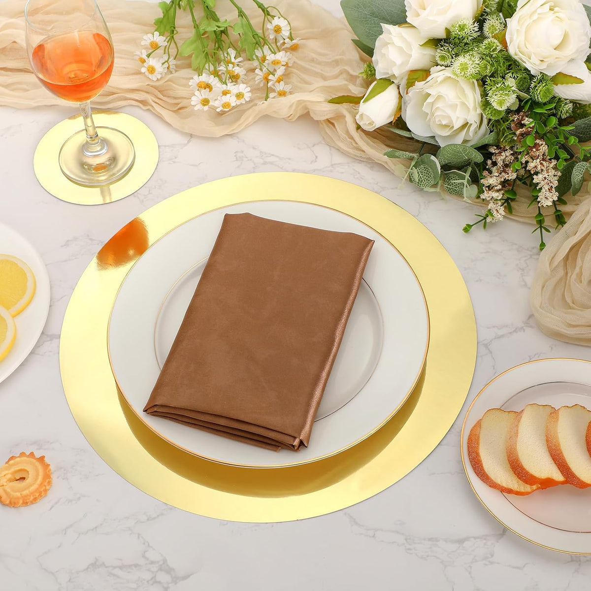 Tioncy 100 Pcs Gold Round Placemats 13" Disposable Paper Chargers Plates