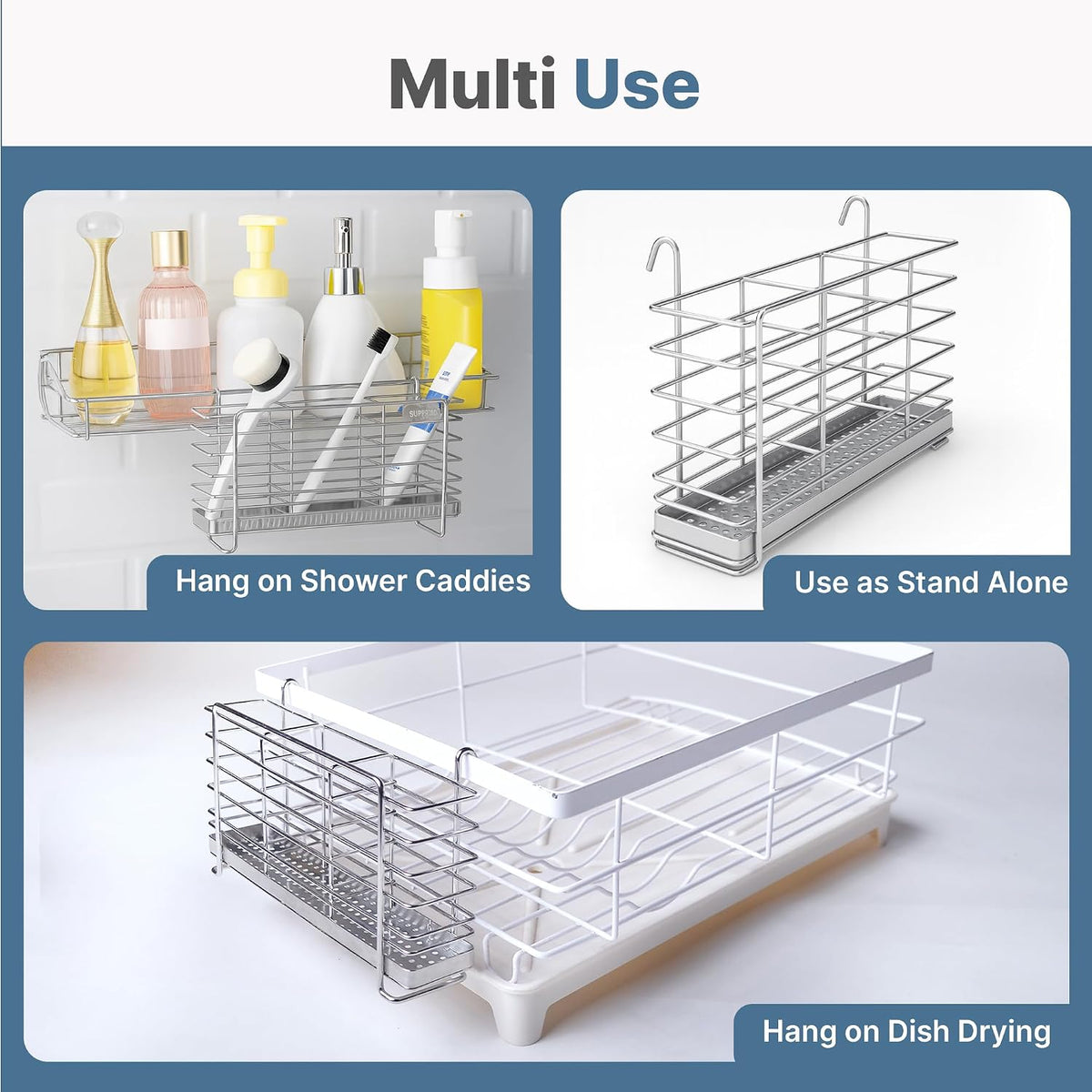 KESOL 304 Stainless Steel Utensil Holder Drying Rack with Hooks, 2x8.7x5