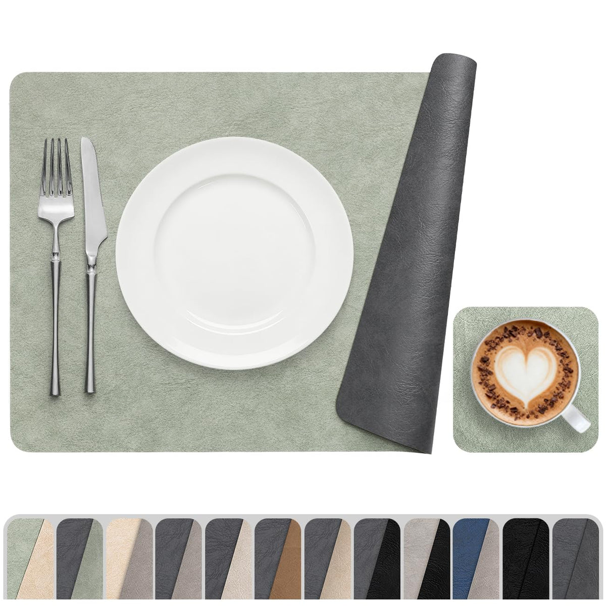 Vinyl Placemats Set of 4, Dual Sided Place Mats with Drink Coasters