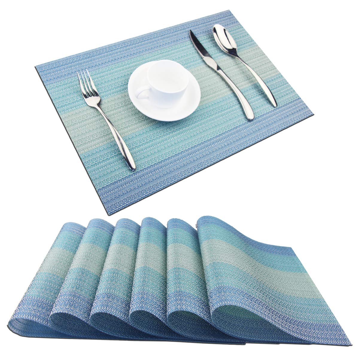PIGCHCY Beige Placemats Set of 4 Vinyl PVC Durable Place Mats for Dining Table,Heat Resistant Non-Slip Woven Tabel Mats (18x12 inches, Beige)
