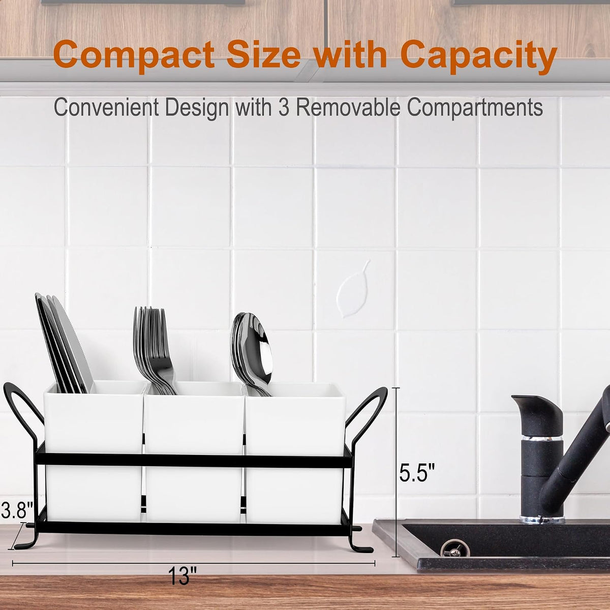 Czlizdyt Cutlery Holder with Drain Holes, Silverware Caddy for Party Countertop, 3pcs Bins Set Utensil Holders for Spoon and Fork, White