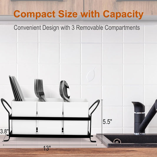 Czlizdyt Cutlery Holder with Drain Holes, Silverware Caddy for Party Countertop, 3pcs Bins Set Utensil Holders for Spoon and Fork, White