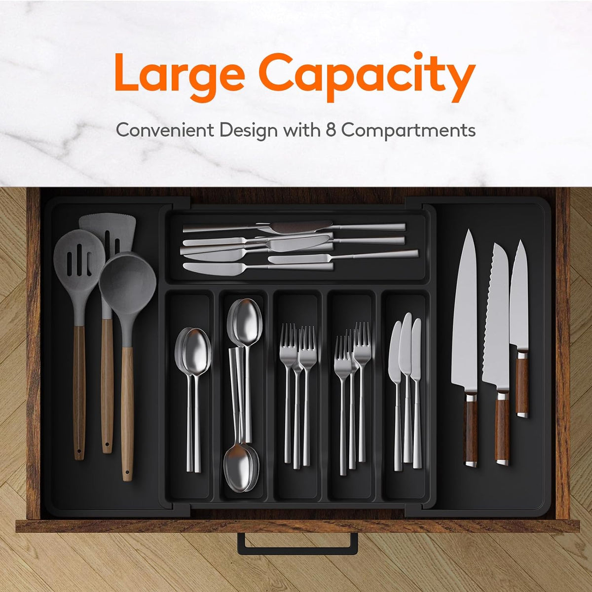 Lifewit Extra Large Silverware Drawer Organizer, Expandable Utensil Tray