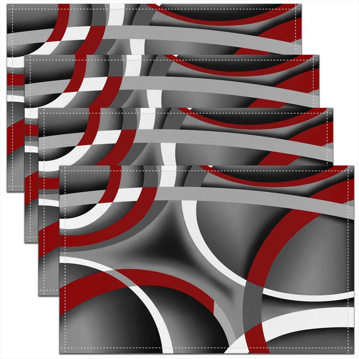3D Abstract Design Place Mats Red Black Gray White Irregular Pattern Placemats for Teens Adults Men Modern Simple Style Kitchen Mats for Dining Table Set of 4 12x18 Inch
