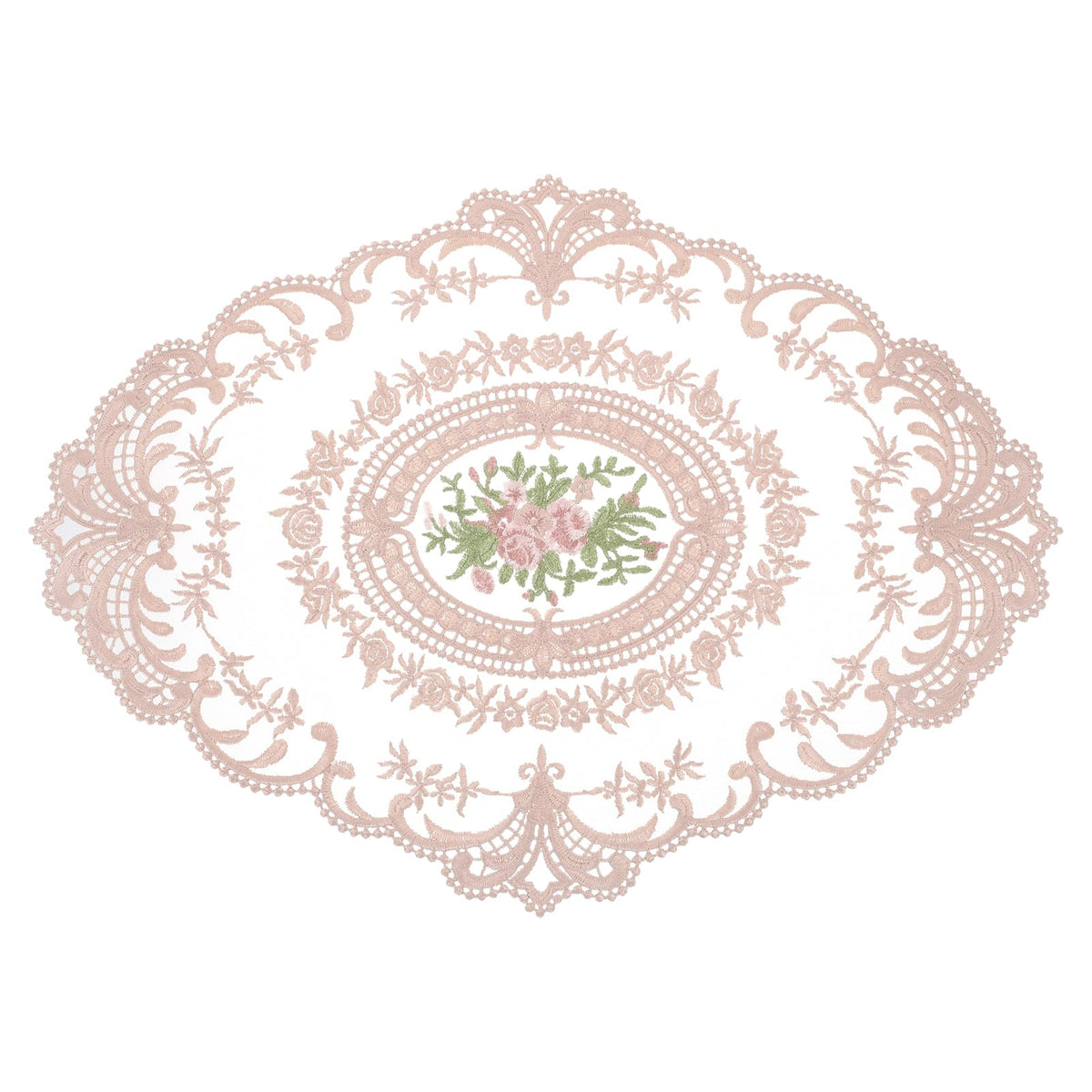 uxcell Retro Lace Placemat 16x22-in Oval Embroidered Table Place Mats French Crochet Doilies Coasters Cup Mat for Home Wedding, Pure White