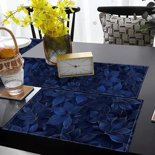 5-piece/7-piece table flag placemat set, Dining table mats, Household placemat, Table Placemats, blue design, home decoration, suitable for indoor and outdoor gatherings, farmhouse style, casual dining, textured placemat, washable, essential for parties