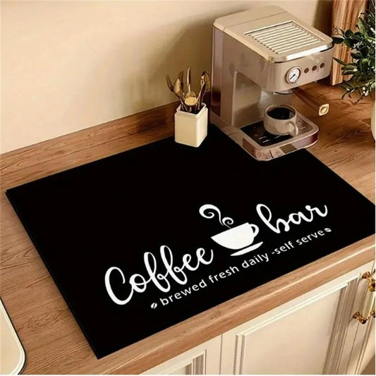 Coffee-Themed Kitchen Mat, Coffee Bar Mat, 1 Count Non-Slip Kitchen Placemat, Absorbent Coffee Machine Mat, Kitchen Decorative Mat for Coffee Maker and Bowl Rack, Coasters