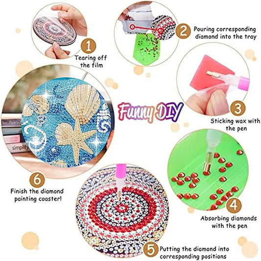 8-Piece Diamond Art Coaster Set with Stand, DIY Ocean Series Pattern, Suitable for Adults and Beginners, Perfect Gift for Friends
