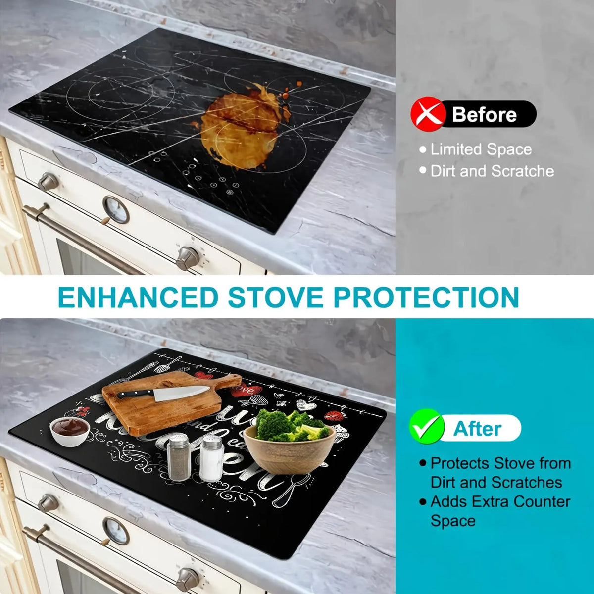 Modern Kitchen Stove Top Rubber Mat, 1 Count Waterproof & Heat Resistant Kitchen Stove Top Mat with 2 Hooks, Kitchen Decorative Placemat for Home Dining Room Barbecue Office, Dinnerware, Kitchenware, Household Placemat