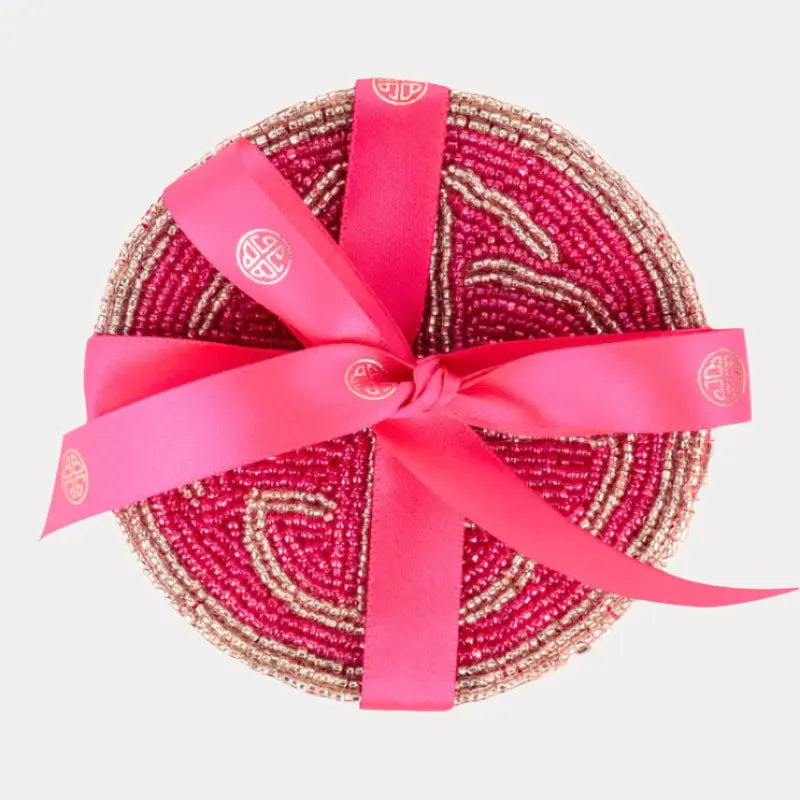 BuDhaGirl Luxe Hand-Beaded Embroidered 4-in Circle Indian Patterned Drink Coasters - Set of 4, Indoor Kitchen Tableware Accessory