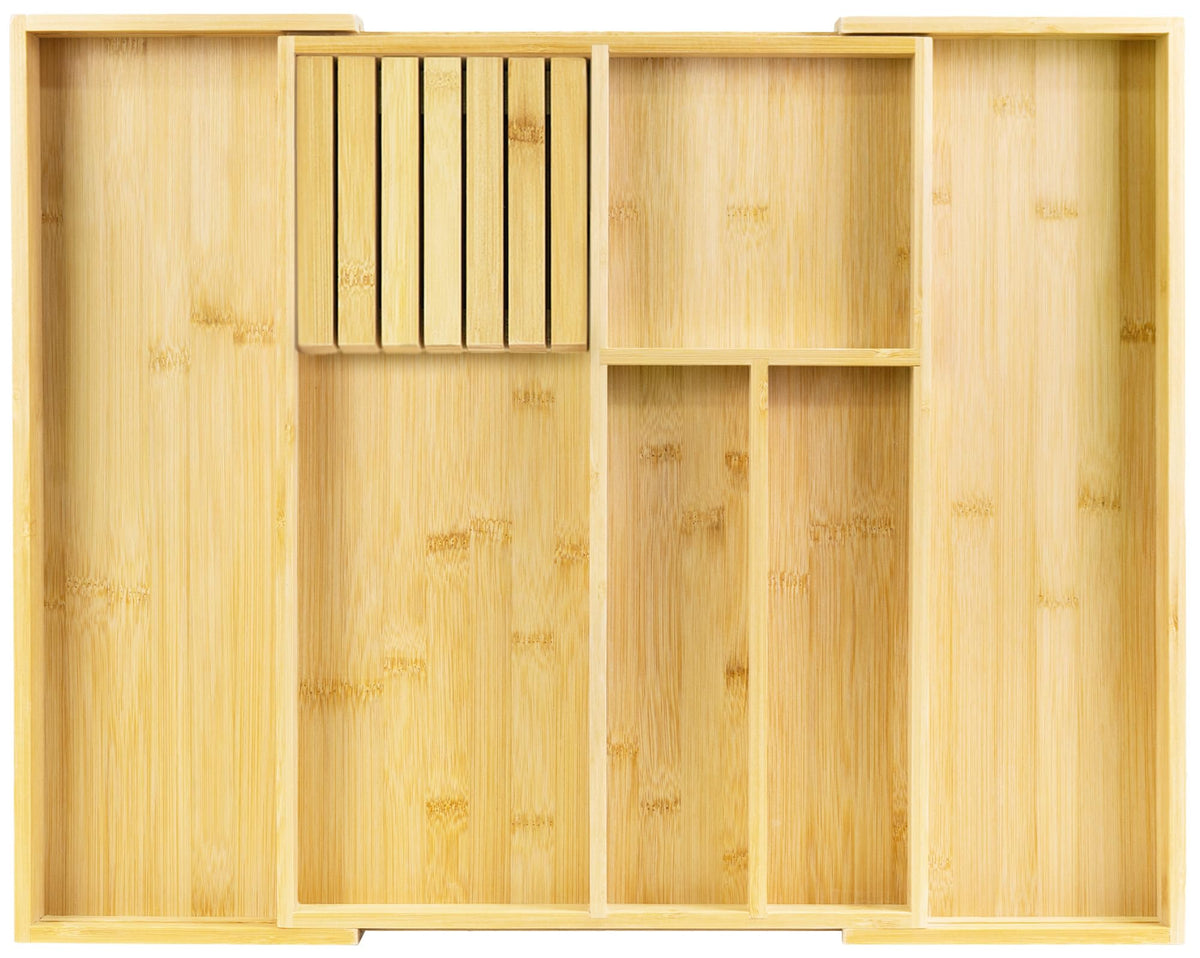 VaeFae Bamboo Silverware Drawer Organizer, 7 Slots, Black