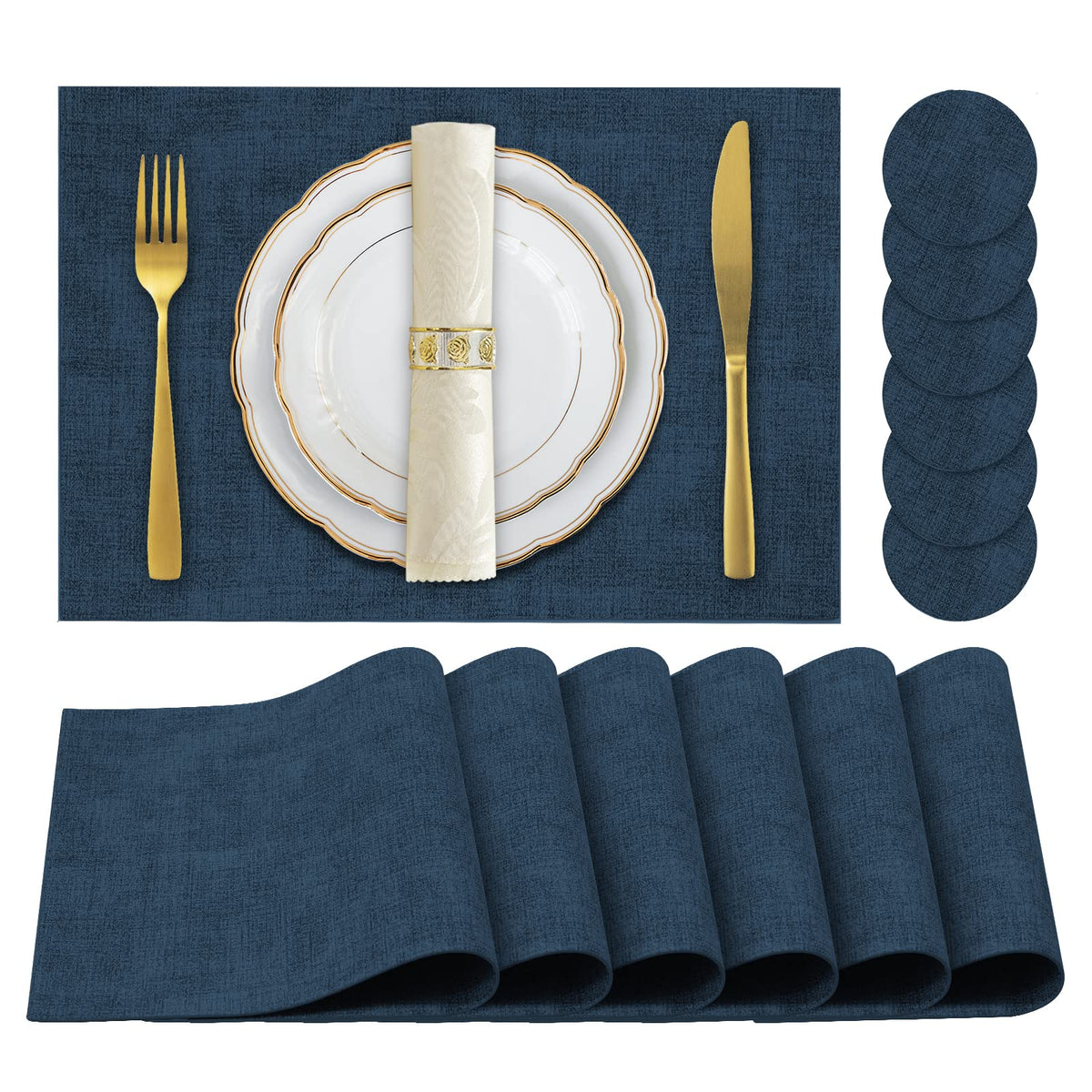 Faux Leather Placemats Set of 6,Heat Resistant Placemats for Dining Table, Easy Clean Non-Slip Place Mats, Waterproof Stain Resistant Wipeable Washable PU Table Mats, (Coffee)