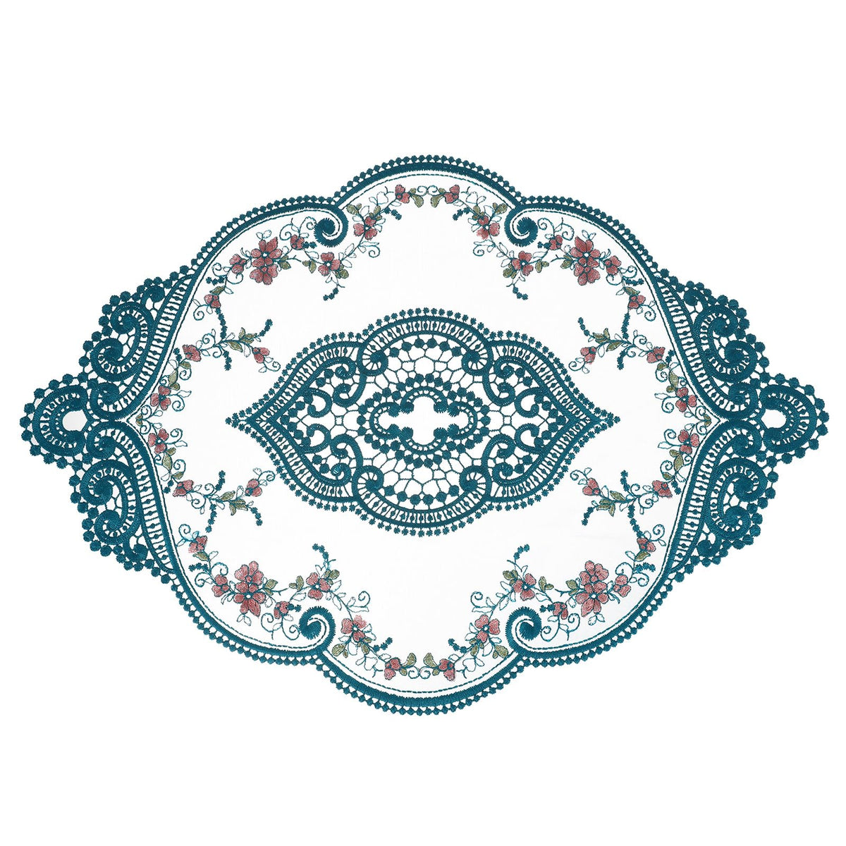 uxcell Retro Lace Placemat 12x17-in Oval Embroidered Table Place Mats French Crochet Doilies Coasters Cup Mat for Home Wedding, Dusty Rose