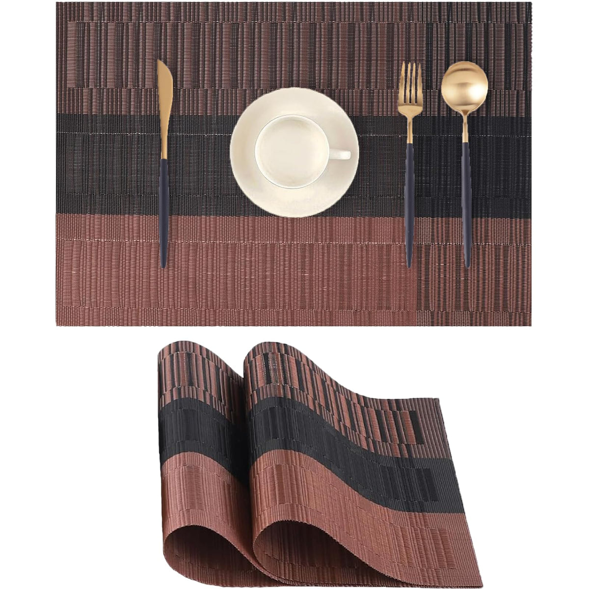 Frame Gold Placemats Set of 2 - Heat-Resistant, Non-Slip Table Mats