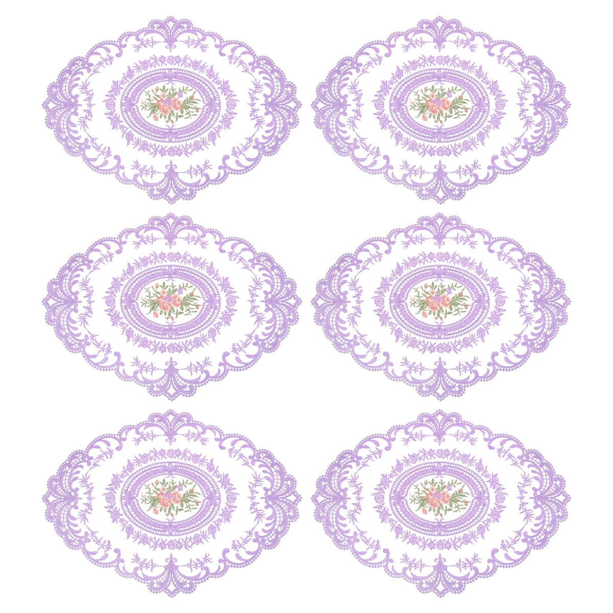 uxcell 6Pack Retro Lace Placemat 12x16-in Oval Embroidered Table Place Mats French Crochet Doilies Coasters Cup Mat for Home Wedding, Sapphire Blue