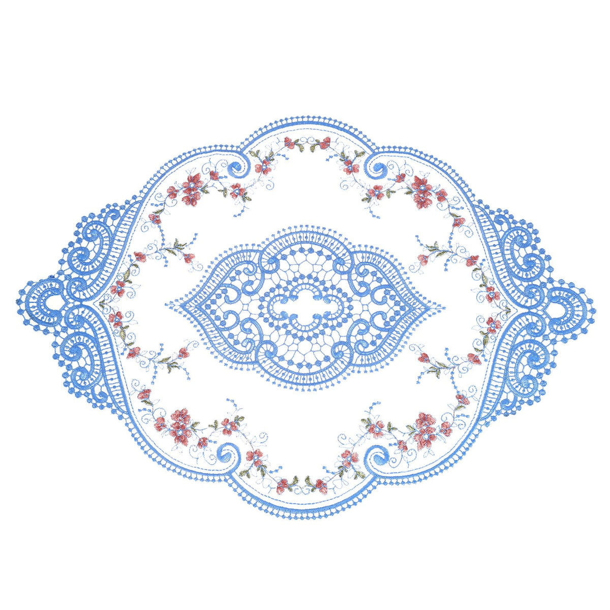 uxcell Retro Lace Placemat 12x17-in Oval Embroidered Table Place Mats French Crochet Doilies Coasters Cup Mat for Home Wedding, Dusty Rose