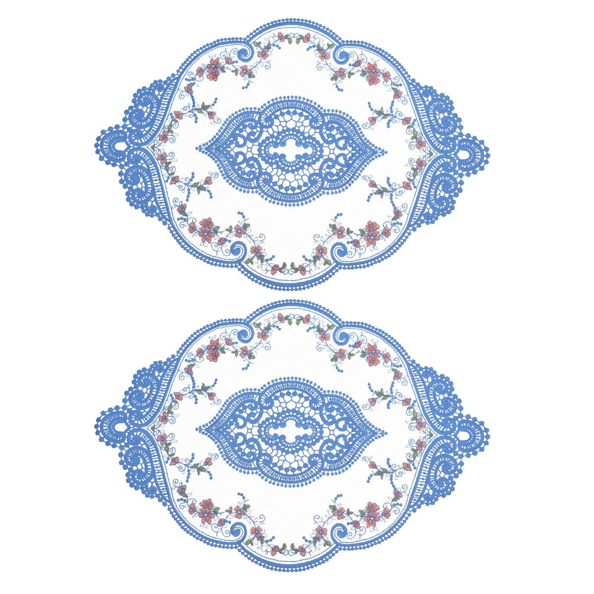 uxcell 2Pack Retro Lace Placemat 12x17-in Oval Embroidered Table Place Mats French Crochet Doilies Coasters Cup Mat for Home Wedding, Red