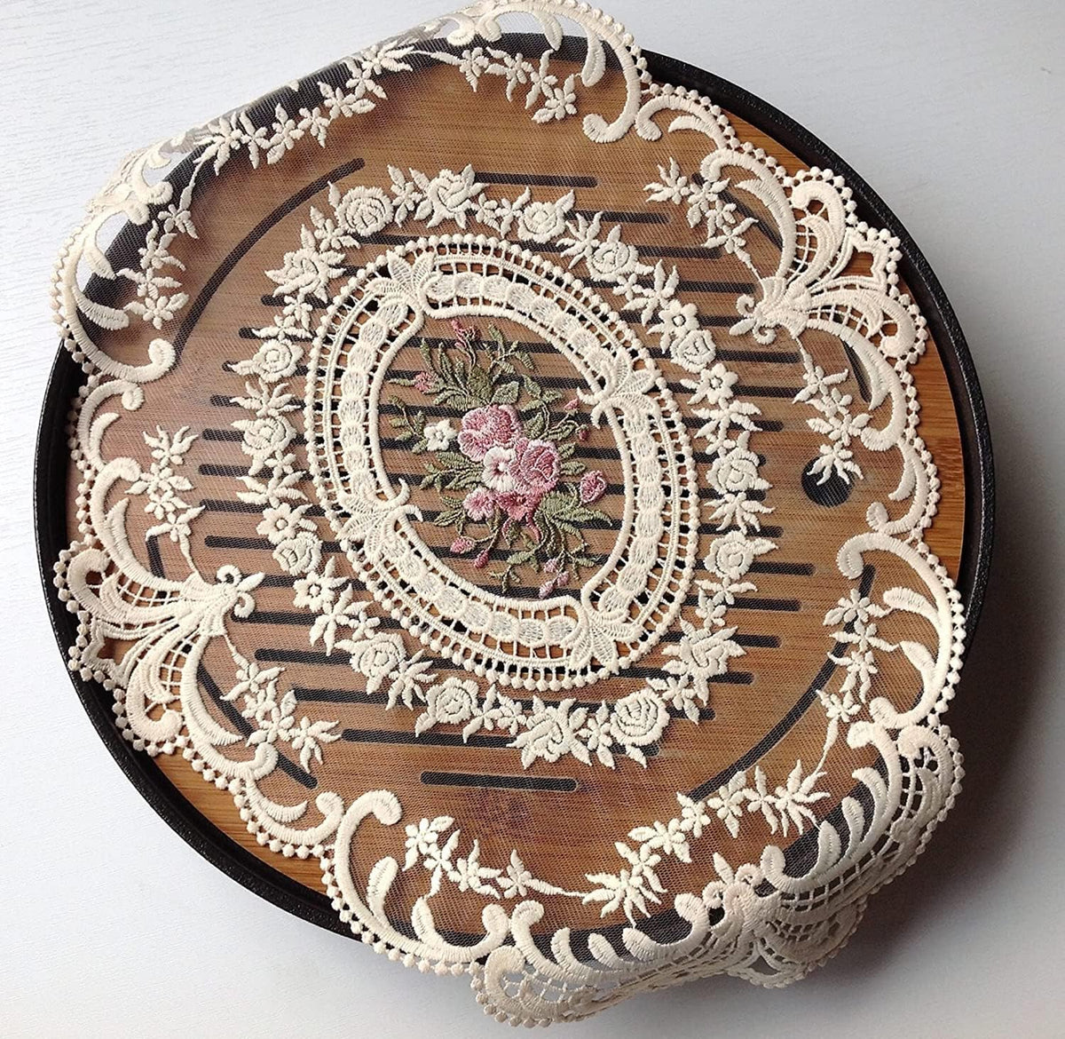 6Pack Retro Lace Placemats, French Crochet Doilies, Handmade Embroidered Table Mats, 12x16-in Beige Place Mats Cup Mat