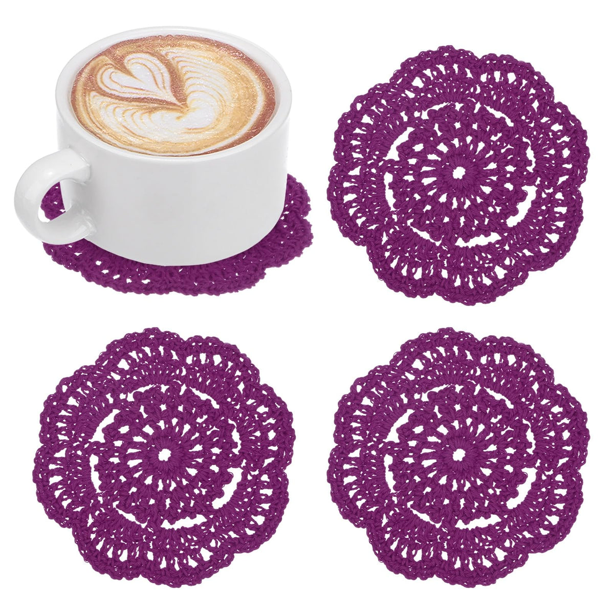 M METERXITY 8pcs Handmade Crochet Coasters 4"/10cm Round Light Pink