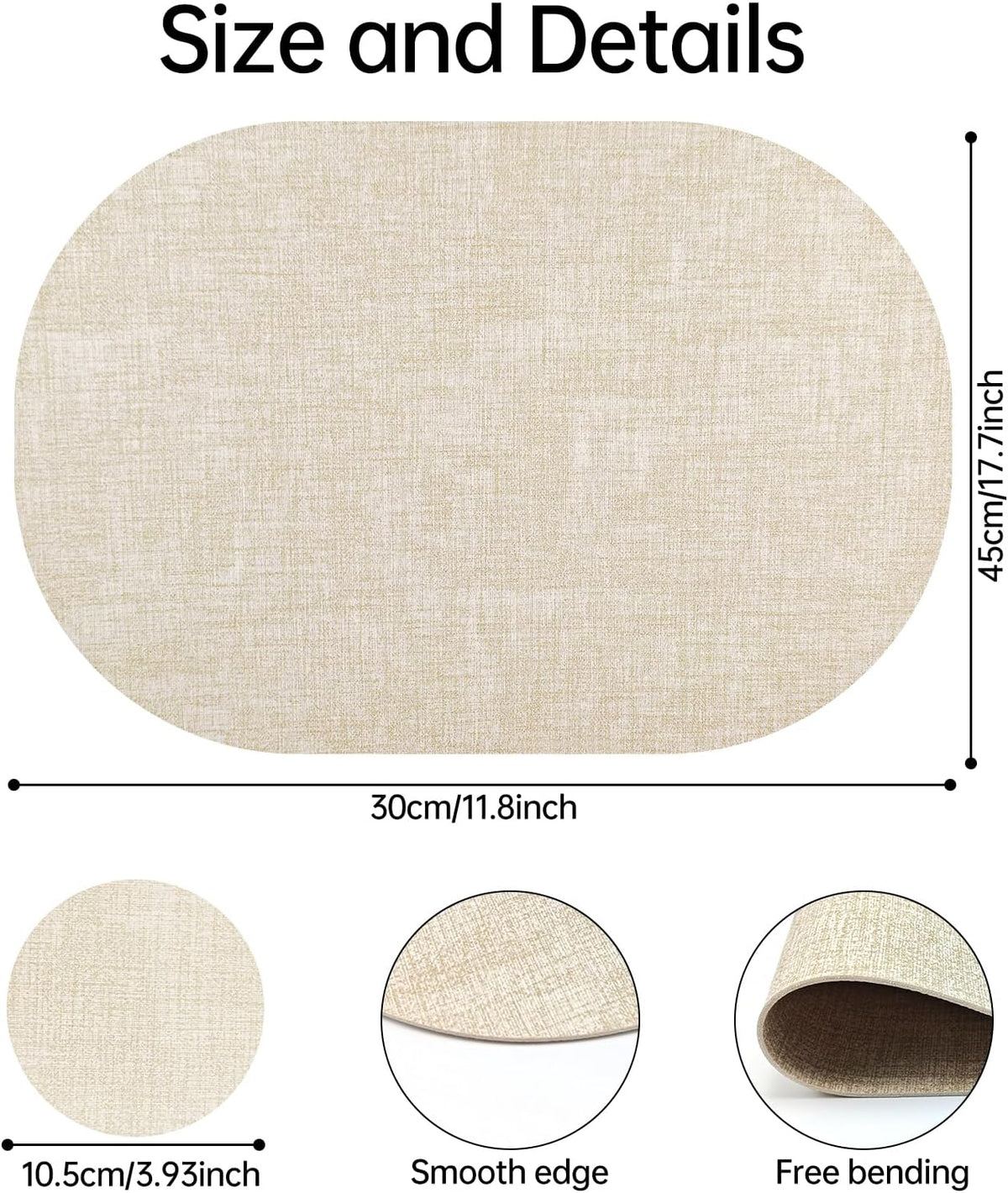Faux Leather Placemats Set of 4 with Matching Coasters, Heat Resistant PU Oval Placemats, Waterproof Wipeable Washable Place Mats, Non-Slip Table Placemats for Dining Table Kitchen Patio