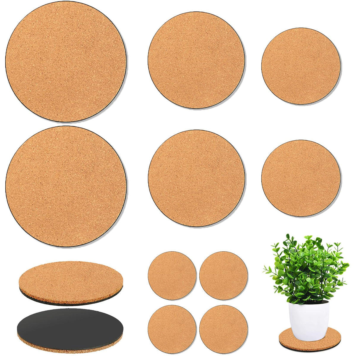 3-Piece Cork Coasters for Plants - Nude & Black