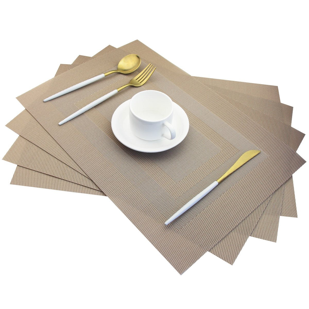 PIGCHCY Beige Placemats Set of 4 Vinyl PVC Durable Place Mats for Dining Table,Heat Resistant Non-Slip Woven Tabel Mats (18x12 inches, Beige)
