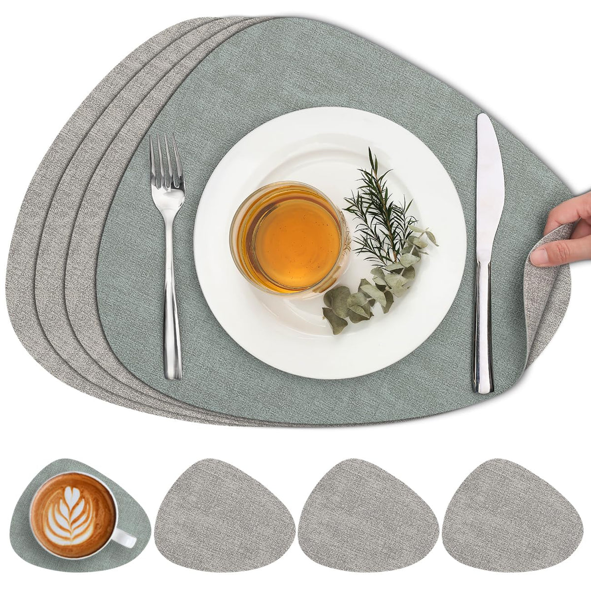 Faux Leather Placemats Set of 4, Dual Sided with Drink Coasters
