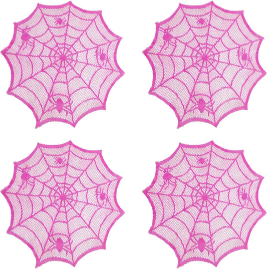 Halloween Spider Web Placemats Purple Lace Spider Web Heat Insulation Table Mats Placemat for Halloween Family Party Dining Table Decoration Supplies (4 Pcs)